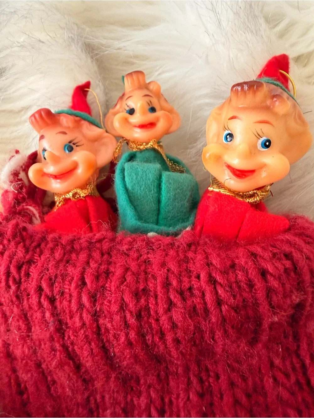 ‘Knee Hugger’ Elves- Mid Century Ornament (set of 3)